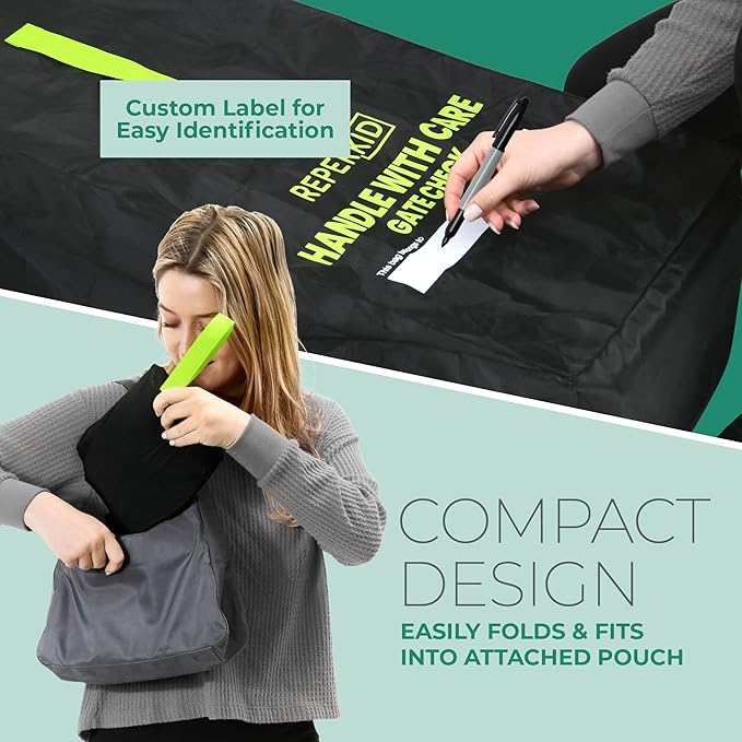 reperkid Umbrella Stroller Bag for Airplane Travel, Black and Green, 47" H x 15" W x 12" D, Fits Most Single and Double Umbrella Strollers – Premium Waterproof Cover, Adjustable Shoulder Strap