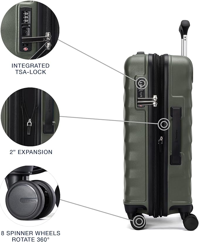 Travelpro Maxlite Air V2 Hardside Expandable Carry on Luggage, 8 Spinner Wheels, Lightweight Hard Shell Suitcase, TSA lock, Slate Green, Carry On 21-Inch