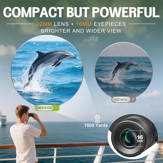 25x32 Binoculars for Adults Kids Compact - DEESOO High Powered Bird Watching Binoculars Lightweight with Small Size for Hunting Traveling Sports Hiking (Black)