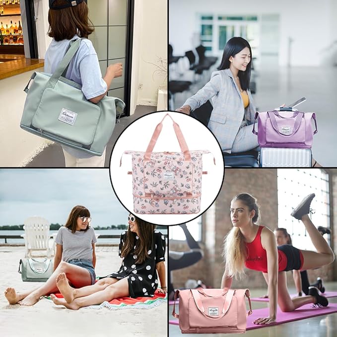 Large Capacity Foldable Travel Bag Expandable Portable Carry on Bag Dry&Wet Separation Sports Duffel Bags