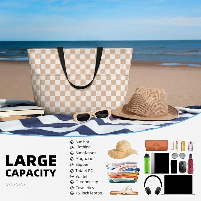 Waterproof Beach Tote Pool Bags for Women Ladies Extra Large Gym Tote Bag for Weekender Travel with Small Pouch