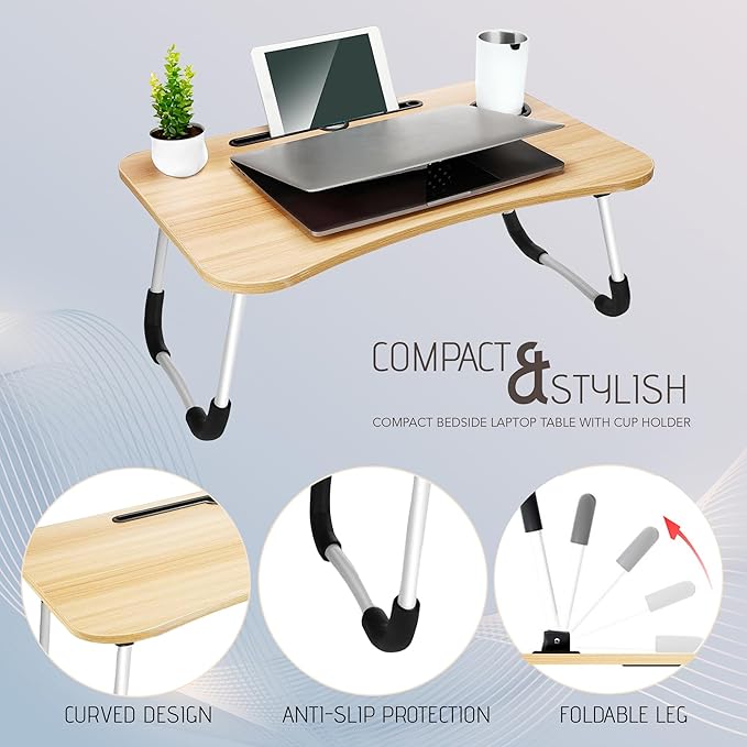 2-Pack Large Lap Desk for Bed & Sofa with Cup Holder & Foldable Legs Laptop Table, Breakfast Serving Tray, Tablet Phone Groove, Foldable Legs