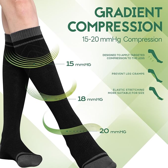 SONORAN Bamboo Viscose Compression Socks for Women & Men (3 Pairs) 15-20 mmHg Knee High Support for Nurses, Travel, Pregnant