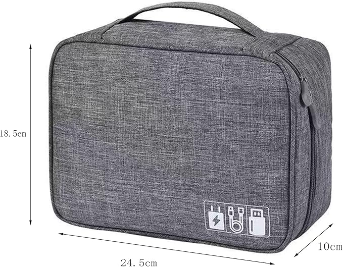 Cable Organizer bag for women or men,Electronic Accessories Carry Case Portable Waterproof Double Layers All-in-One Storage Bag for Cord, Charger, Phone, Earphone (Grey)