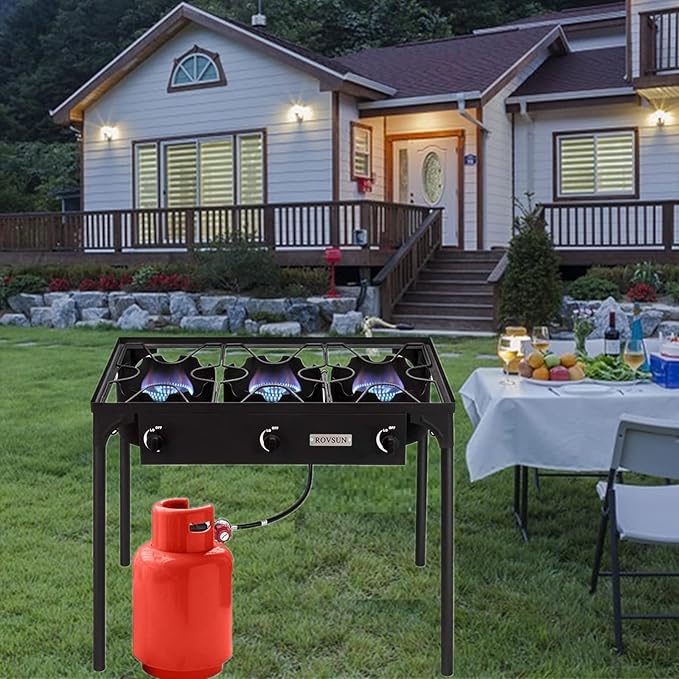 ROVSUN 2/3 Burner Outdoor Propane Gas Stove High Pressure Stand Cooker for Backyard Cooking Camping Home Brewing Canning Turkey Frying, 20 PSI CSA Listed Regulator