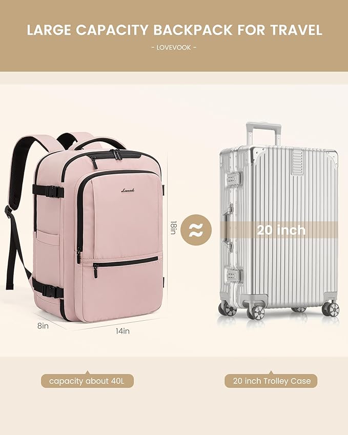 LOVEVOOK Travel Backpack for Women & Men, 40L Large Carry On Backpack Airline Approved, TSA Personal Item Weekender Bag, Water Resistant Laptop Backpack with 3 Packing Cubes for Travel Essentials