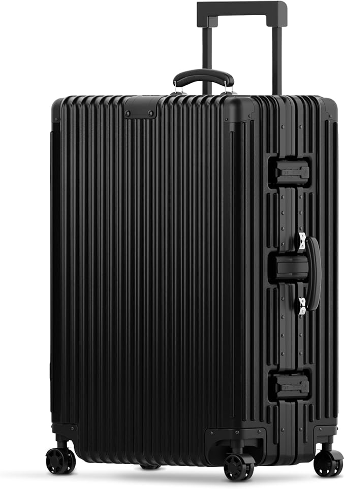 KARGO 29 Inch Check-In Luggage - Polycarbonate Hard Shell Suitcase with Aluminum Corners, Smooth-Rolling Wheels, Leather Handle, Aluminum Frame Luggage, Zipperless TSA Lock (Black, 29 Inch Check-In)
