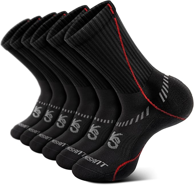 BULLIANT Compression Socks for Men 6Pairs, Athletic Crew Socks Cushioned For Men Sports Running-Arch Support