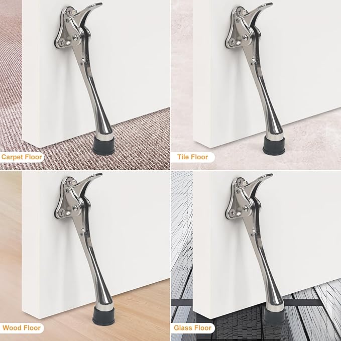 6 Inch Kick Down Door Stoppers for Bottom of Door, Heavy Duty Kickdown Door Stop, One Touch Kick Down Door Stoppers 1 Pack Satin Nickel