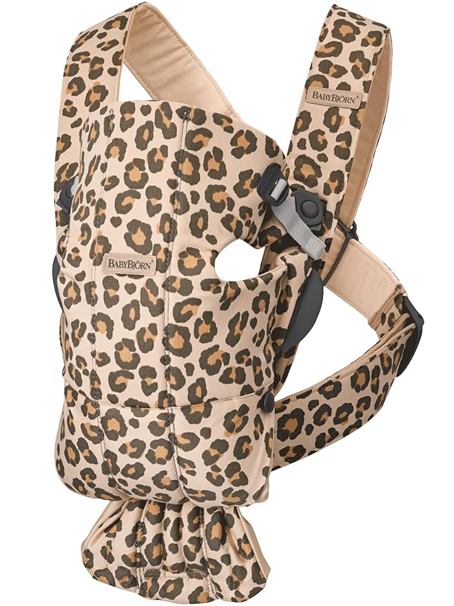 BabyBjörn Baby Carrier Mini, Cotton, Beige/Leopard | Newborn Carrier (7-25 lbs), Ergonomic, Easy-to-Use
