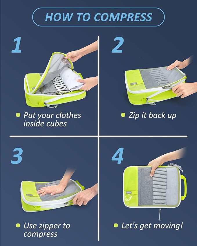 BAGSMART 6 Set Compression Packing Cubes - Lightweight Travel Essentials, Durable Luggage Organizer