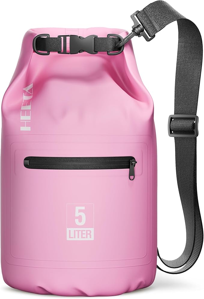 HEETA Waterproof Dry Bag with Front Zippered Pocket for Women Men, 5L/10L/20L/30L/40L Roll Top Lightweight Dry Storage Bag Backpack for Travel, Kayaking, Boating, Rafting, Camping, Hiking & Beach