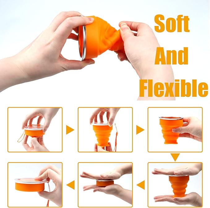 5Pcs Silicone Collapsible Cup for Travel, Reusable Folding Camping Cup Mug with Lids, Portable Expandable Drinking Cup Collapsible Water Cups Mugs Set Telescopic Camping Tumblers for Hiking