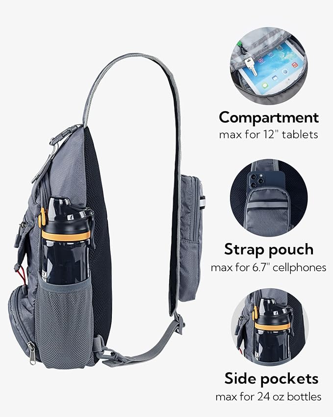 WATERFLY Packable Small Crossbody Sling Backpack Shoulder Chest Bag Daypack for Hiking Traveling