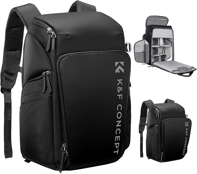 K&F CONCEPT Camera bags Waterproof 25L Large Capacity Camera Case with Raincover Camera Case 15.6 Inch Laptop Compartment Compatible with Canon/Nikon/Sony/DJI Mavic Drone Travel Camera Backpack