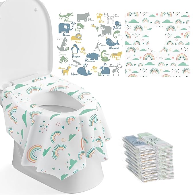 Blissful Diary 30 Pcs Toilet Seat Covers Disposable for Toddlers & Adults, Extra Large Waterproof, Portable Package for Travel, Kids Potty Training