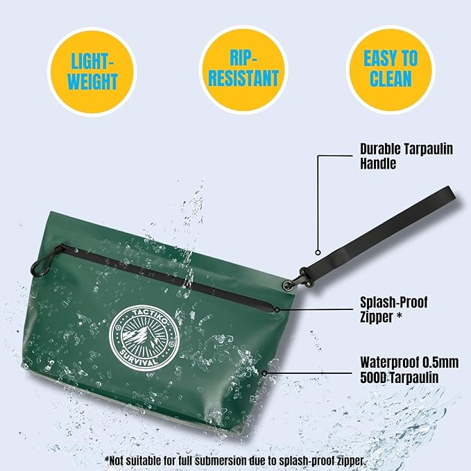 Tactiko Heavy-Duty Splash Water Resistant Zipper Pouches - 2L Hold-All Organizers for Dry Bags, Travel Bags (Green)