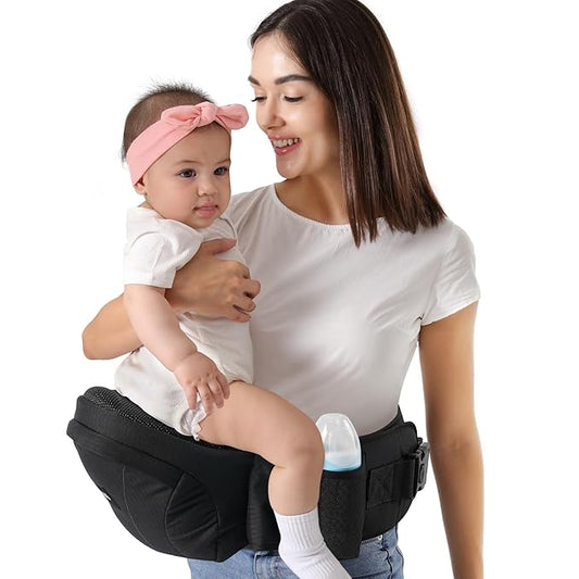 HKAI Baby Carrier Hip Seat, Mom’s Choice Award Winner, Advanced Large Capacity Pocket with Adjustable Waistband, Shock Absorption Hip Seat Surface for Newborns & Toddlers, (Black)