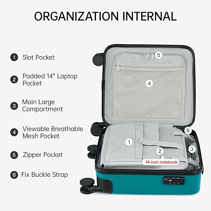 MILADA Underseat Carry On Luggage With Wheels 16 Inch Underseat Carry On bag Small Suitcase Hard Case Luggage With TSA Approved Mini Personal Item Travel Luggage,Caribbean Blue
