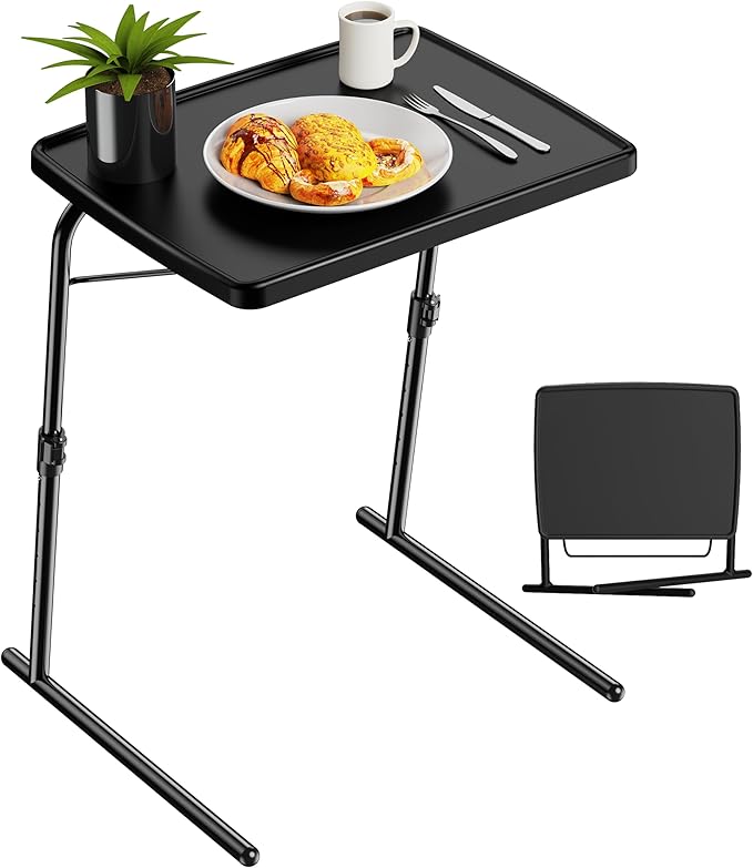 Max TV Tray Table, Allpop Adjustable Large TV Tray for Eating, Folding Dinner Laptop Table on Couch & Bed with 6 Heights & 3 Tilt Angles, Black
