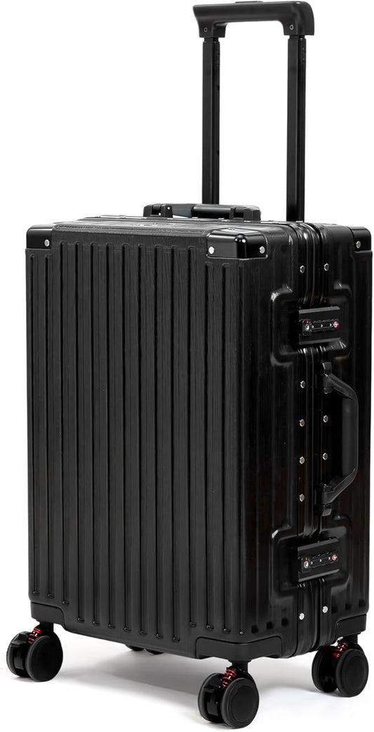 26 Inch Checked Luggage with Spinner Wheels, No Zipper Aluminum Frame Hard Shell Suitcases with TSA Lock, PC+ABS Lightweight Large Suitcase for Travel (Black)