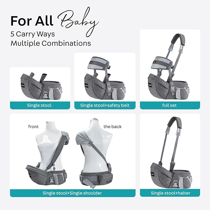 Baby Hip Carrier, Ergonomic, Toddler Carrier with Multiple Pockets & Shoulder Strap for Newborns & Toddlers -Gray