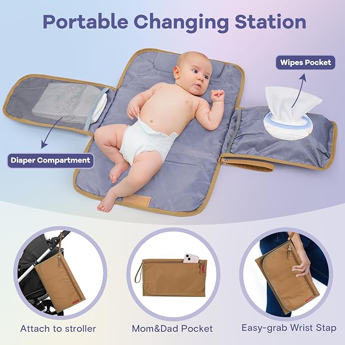 RUVALINO Diaper Bag Backpack, Multifunction Travel Pack Maternity Baby Changing Bags, Large Capacity, Waterproof, Golden Brown
