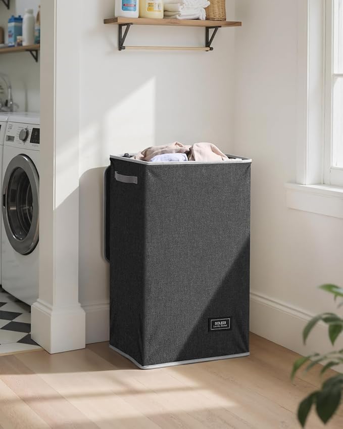SOLEDI Laundry Hamper with Lid 90L Large & Tall Collapsible Laundry Basket, Clothes Hamper with Bag Removable Easy to Carry, Dirty Hampers for Bedroom, Bathroom, Dorm, College, Dark Grey