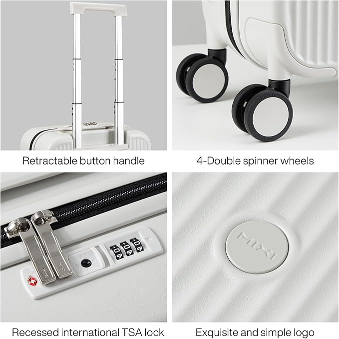 mixi Underseat Carry on Luggage 16 Inch Hardshell PC Suitcase with Spinner Wheels TSA Lock for Travel, Smoke White