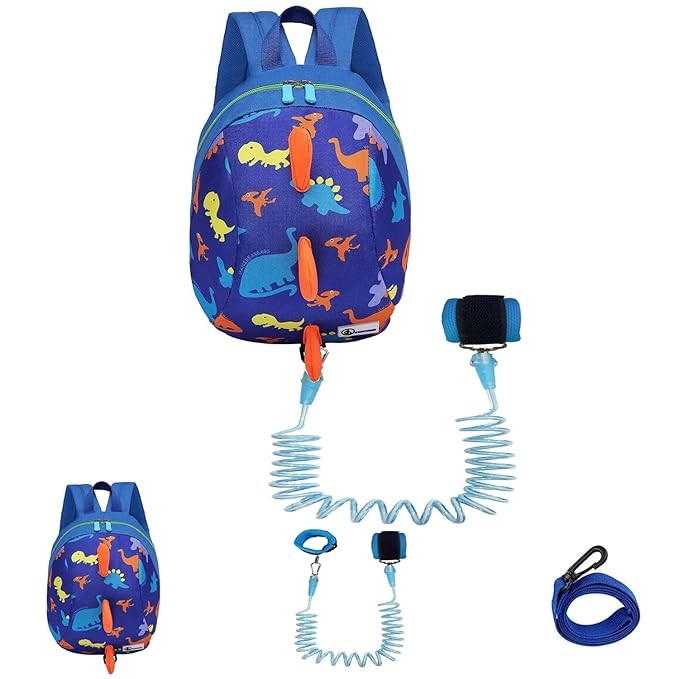 DB Toddler Mini Dinosaur Backpack with Child Leash, Anti Lost Wrist Link for Kids, Safety Harness Back Pack for Baby Boy Girl