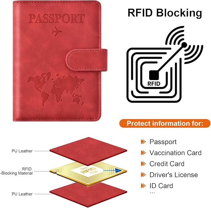 Eoehro Passport Holder for Travel Essentials, Passport Wallet Cover Case for Travel Must Haves Accessories,Passport Book Holders for Women and Men(red)