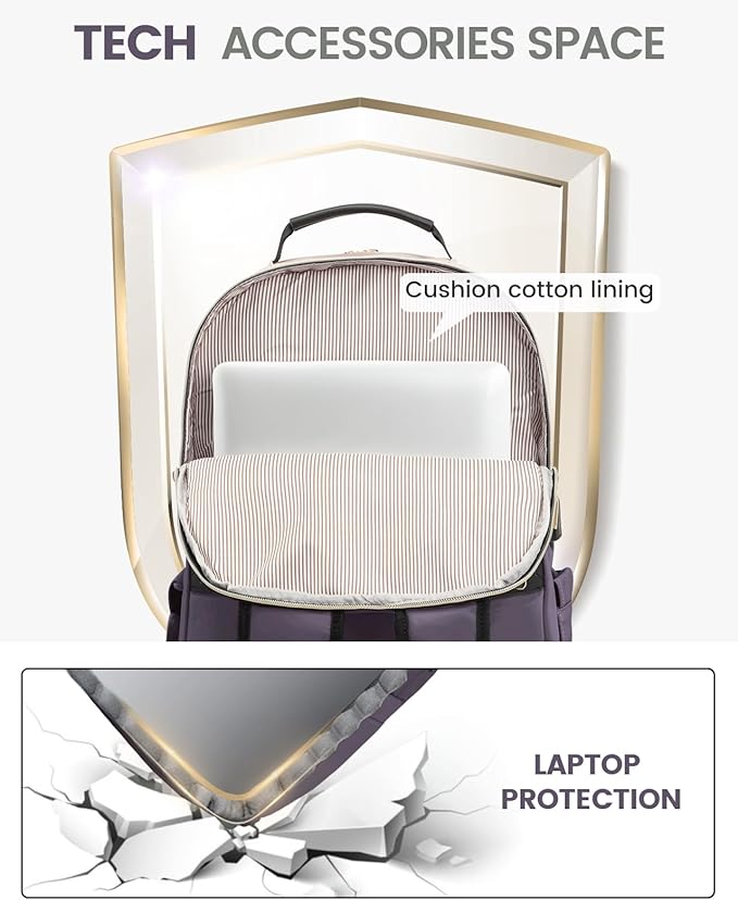 LOVEVOOK Laptop Backpack Purse for Women, Large Capacity Travel Business Computer Work Bag, Quilted Casual Nurse Backpack for Womens, Fit 15.6 Inch Laptop with USB Port, Purple Grey
