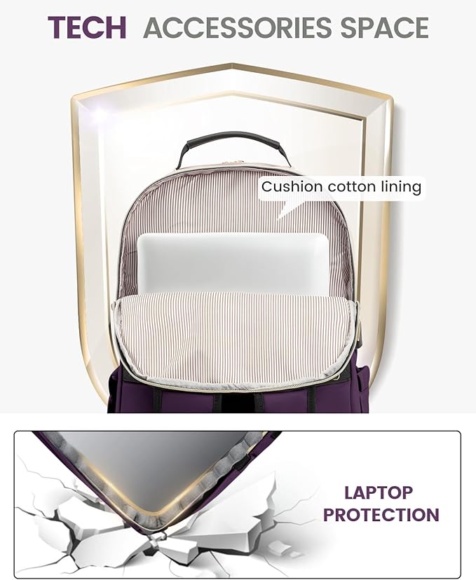 LOVEVOOK Laptop Backpack for Women, Travel Computer Work Bags with 17-inch Laptop Compartment, College School Student Bag Teen Backpacks For Girls, Outdoor Carry On Backpack Purse, Deep Plum