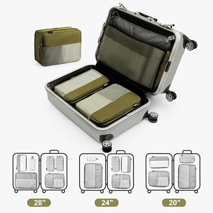 4 Set Compression Packing Cubes for Travel, Suitcases and Backpack Space Saving Organizers (Army Green)