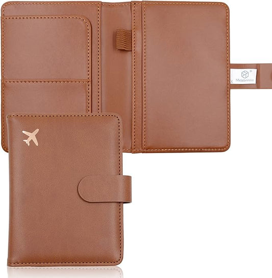 Melsbrinna Premium Leather Passport Holder Covers Case, Waterproof Rfid Blocking Travel Wallet Passport Holder with Pen Holder, Cute Passport Book for Women/Men