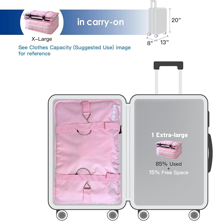 Grand Fusion Stow-N-Go Travel Luggage Organizer – Portable Hanging Travel Shelves, Carry-On Closet Organizer, Hanging Packing Cubes, Collapsible Carry-On Organizer for Cruises & Hotels. Pink - XL