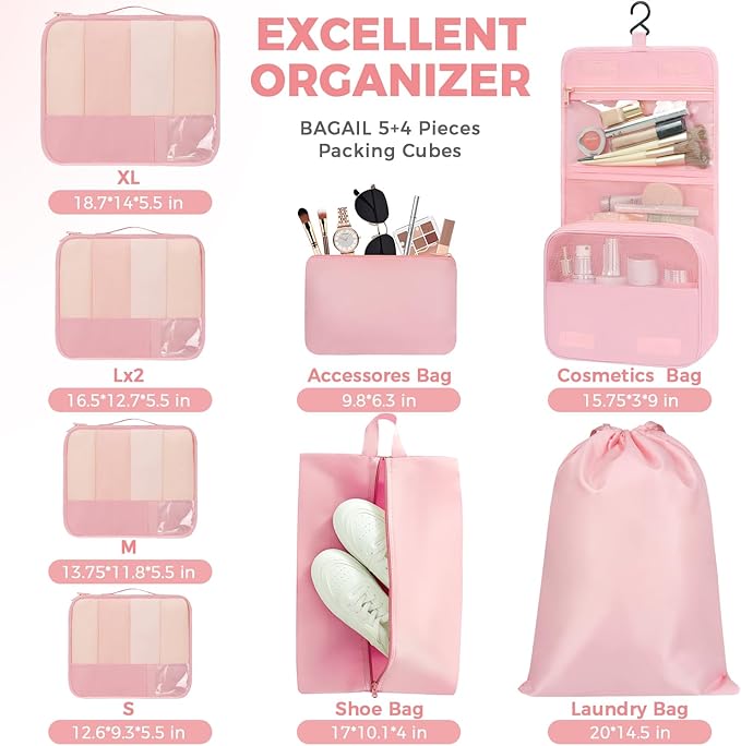 BAGAIL 9 Set Packing Cubes Luggage Packing Organizers for Travel Accessories