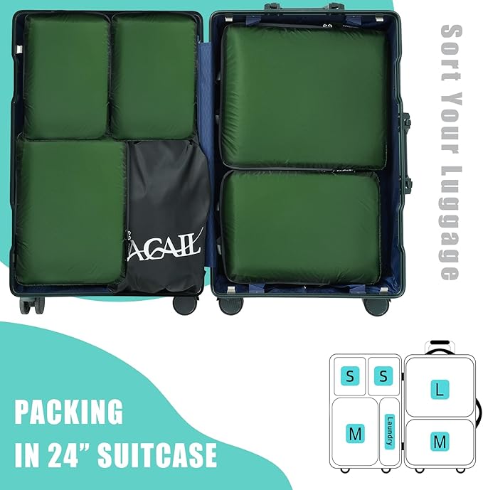 BAGAIL 6 Set Ultralight Compression Packing Cubes Packing Organizer for Travel Accessories Luggage Suitcase Backpack
