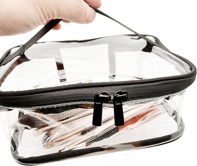 Clear Makeup Bags, 2 Pcs Transparent Cosmetic Bags, Pink, Black