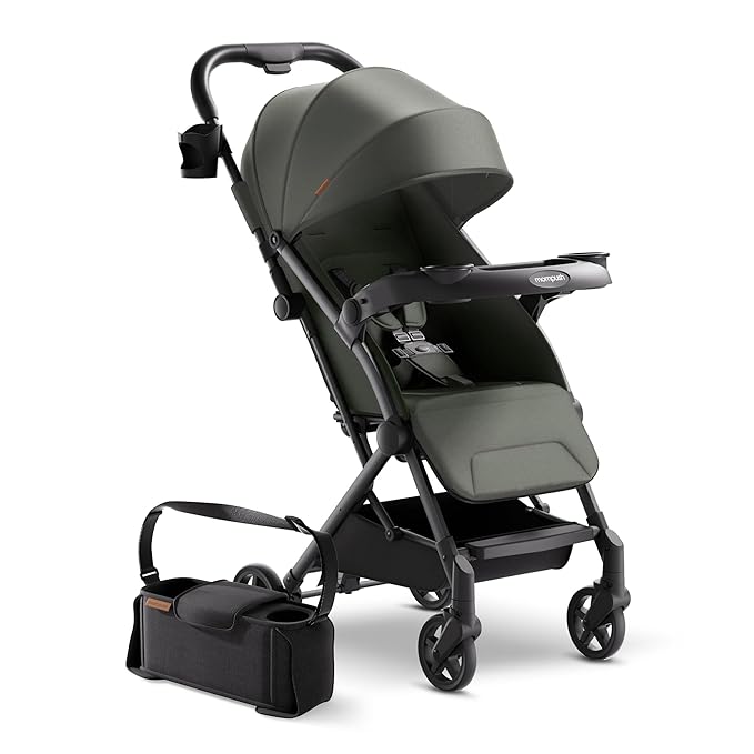 Mompush Lithe V2 Lightweight Travel Stroller, Compact Foldable Baby Stroller with Travel Bag, One-Hand Fold Stroller, Snack Tray, Mechanical Recline Seat, Airplane-Ready, Organizer & Rain Cover