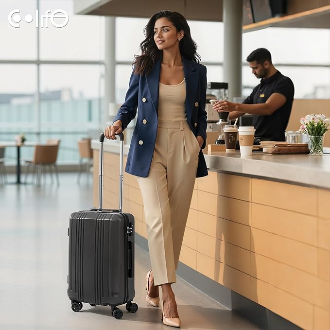 Coolife Luggage Suitcase PC+ABS with TSA Lock Spinner Carry on Hardshell Lightweight 20in 24in 28in(orange, S(20in_carry on))