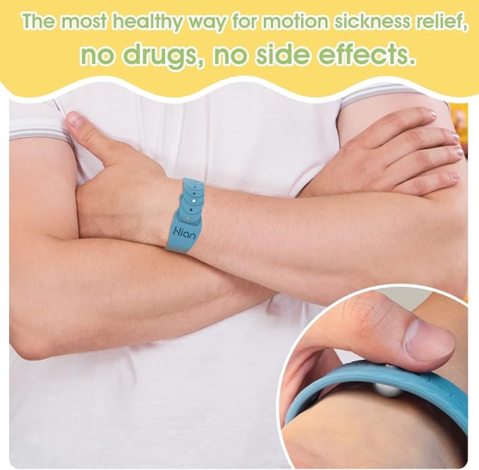 Hion Motion Sickness Bracelets Sea Sickness Wristbands for Motion Sickness/Morning Sickness/Pregnancy Nausea Anti Nausea Bands Acupressure Wristband Motion Sickness Bands（2Pairs Black ）