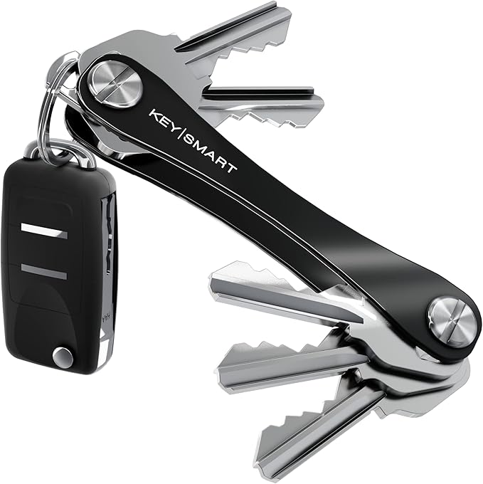 KEYSMART Key Holder for Keychain - Compact Key Organizer for Key Chain, Minimalist Clutter-Free EDC Keychains Key Ring, Black Aluminum, 8 Keys