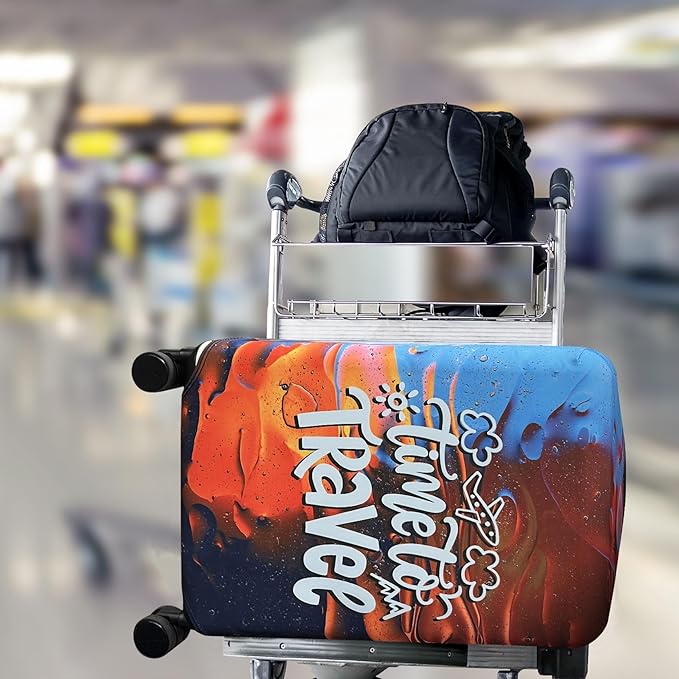 Explore Land Luggage Cover Suitcase Protector Fits 27-30 Inch Case (Time to Travel, L)