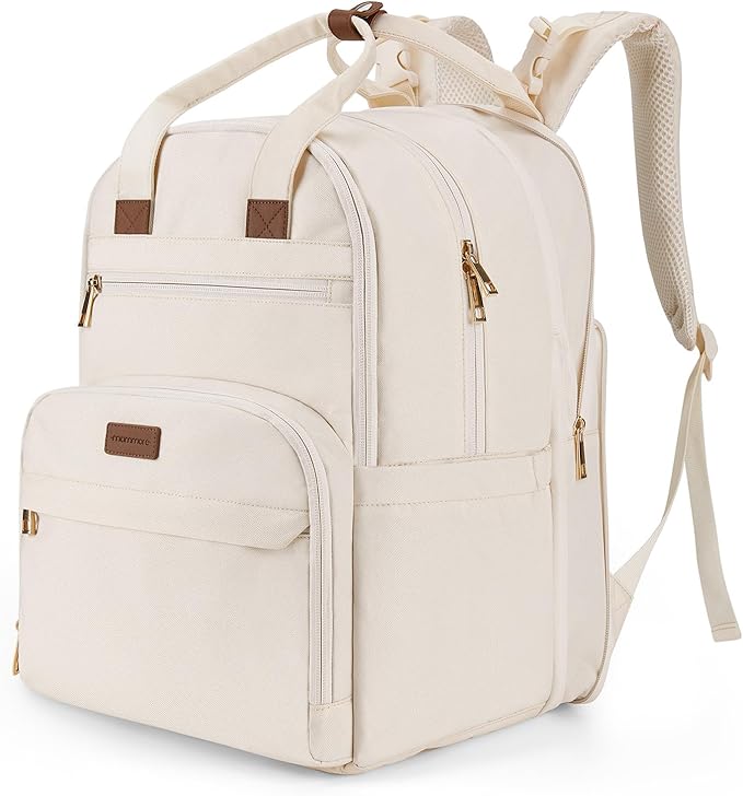 mommore Diaper Bag Expandable Large Baby Bag for 2 Kids/Twins with Wet&Dry Pocket, Travel Diaper Backpack for Mom Dad, Changing Pad, Luggage Strap