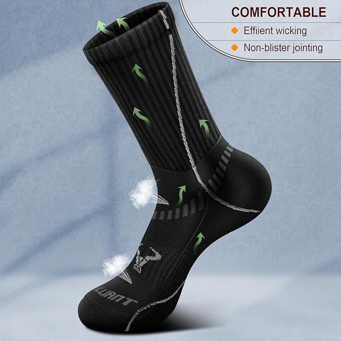 BULLIANT Compression Socks for Men 6Pairs, Athletic Crew Socks Cushioned For Men Sports Running-Arch Support