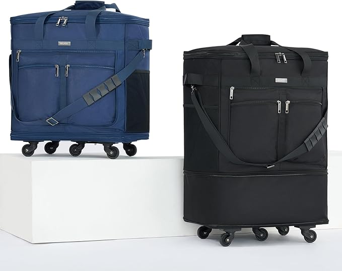 MILADA Expandable Luggage Bags for Travel Foldable Suitcase with Wheels Collapsible Rolling Travel Duffle Bag Lightweight Large Suitcases without Telescoping Handle, Blue