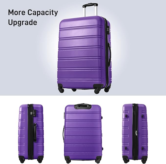 Merax Luggage Sets of 3 Piece Carry on Suitcase Airline Approved, 20/24/28 IN Hard Case Expandable Spinner Wheels (Purple)