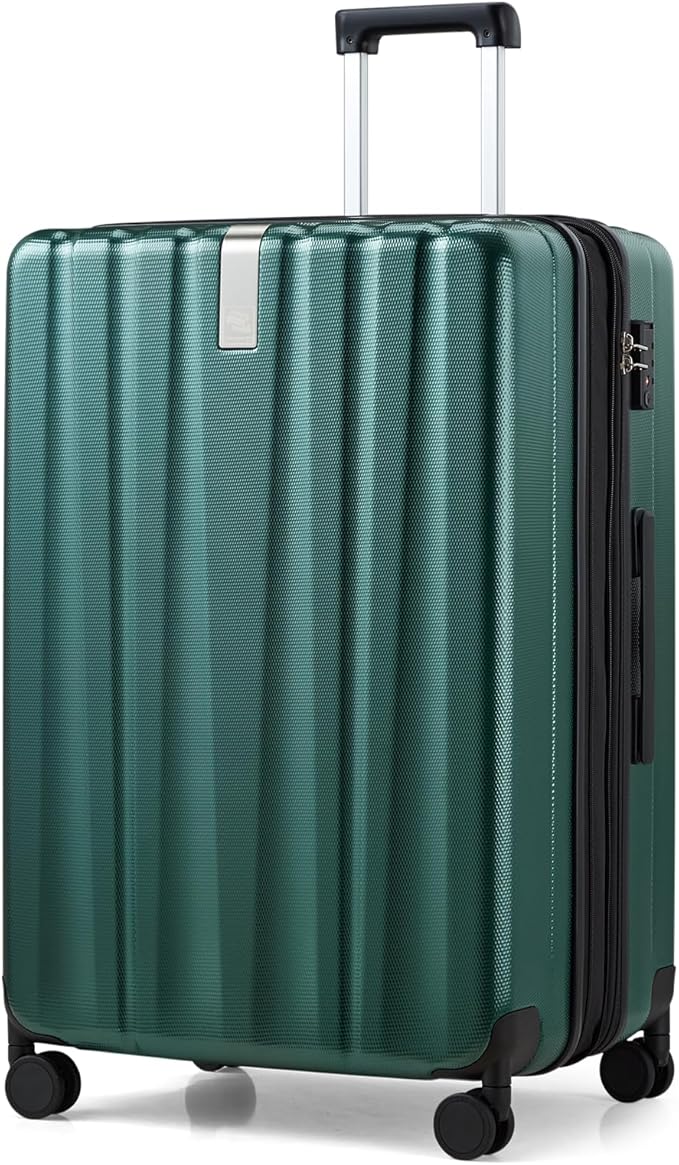 Hanke 29 Inch Expandable Checked Luggage Lightweight PC Hard Shell Luggage Suitcases with Wheels Travel Luggage Rolling Large Suitcase Travel Luggage Bag for Study Abroad.(Blackish Green)