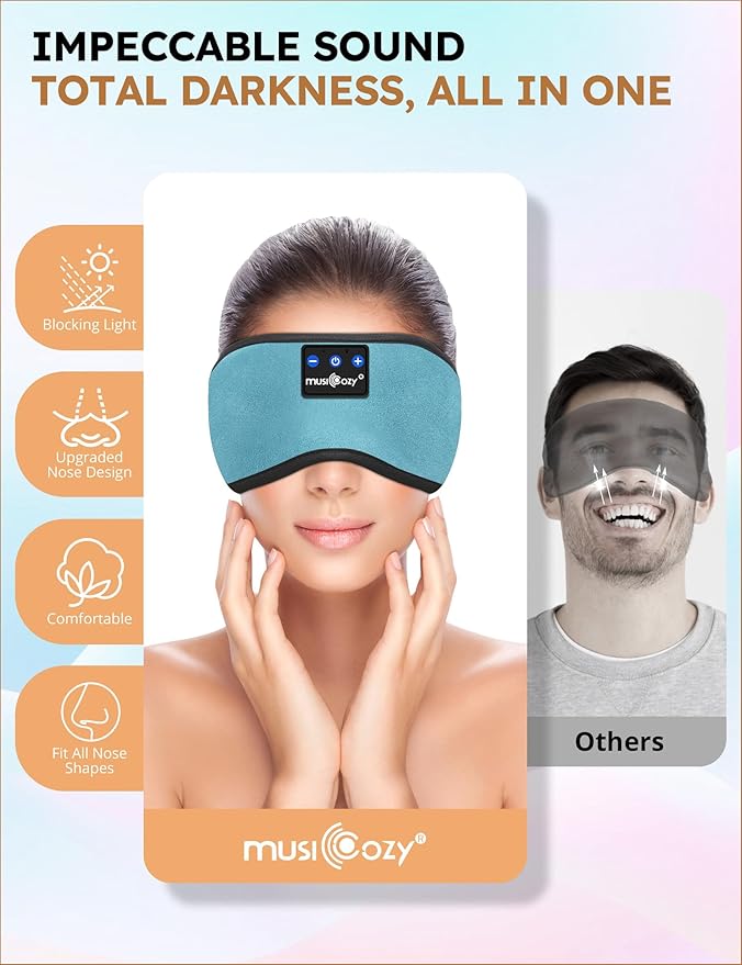 MUSICOZY Sleep Headphones Bluetooth 5.4 Headband Sleeping Eye Mask for Mom Women Men Wireless Music Earbuds Earphones for Side Sleepers Built-in HD Speakers Cool Gadgets Unique Gifts
